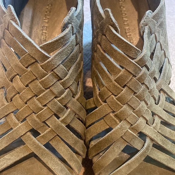 CHOCOLAT BLU Cork Wedge Platforms Sundance Free People 6.5 Olive Moss Green - Picture 7 of 10